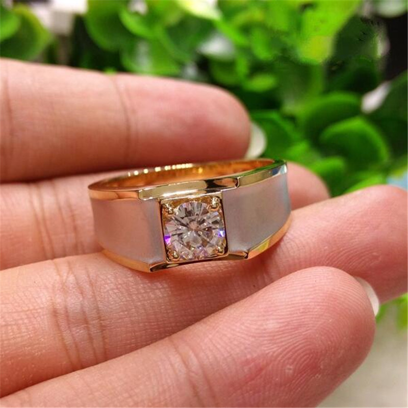 Size 8-12 Classical Simple Fashion Jewelry Solitaire 925 Sterling Silver&Gold Fill Round Cut Topaz CZ Diamond Wedding Men Band Finger Ring