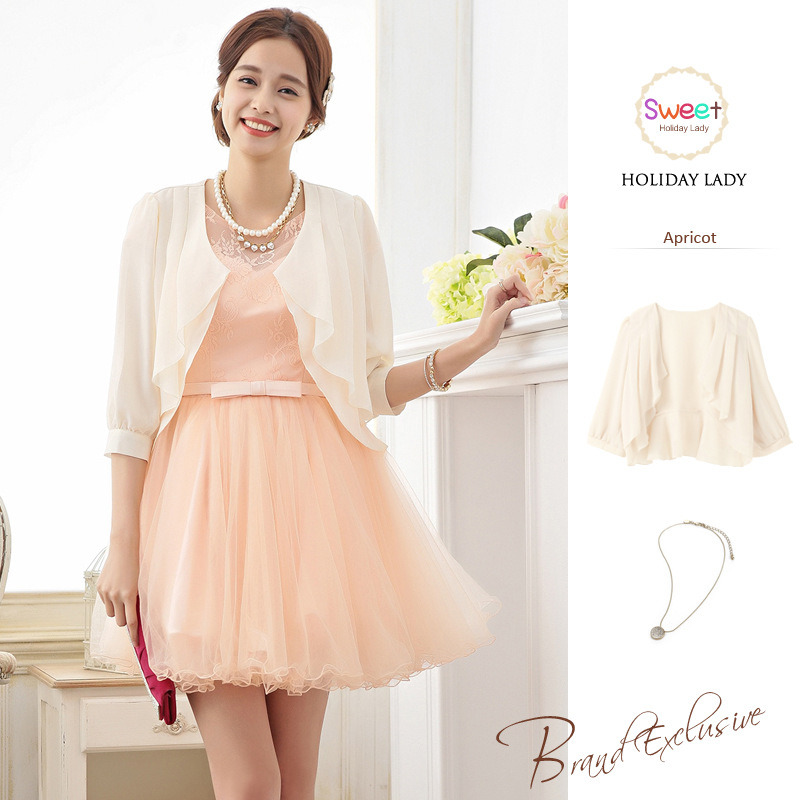 Ruffle Chiffon Cover up Bolero Women Party Elegant Ultra Light Weight Half Sleeves Shrug Open Front Cardigan Short Jacket