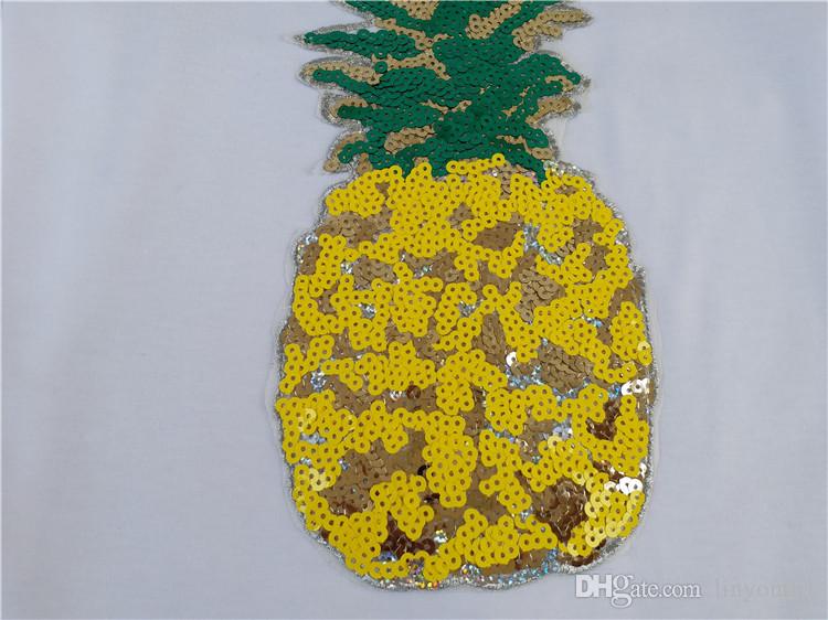 2020 new spring summer fashion new loose sexy tee women top embroidered pineapple sequins T-shirt Girl tops code
