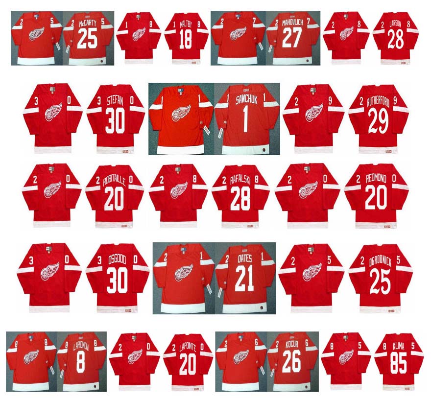 Vintage Detroit Red Wings Jerseys 25 JOHN OGRODNICK 21 TOMAS TATAR 25 DARREN McCARTY 18 KIRK MALTBY 27 FRANK MAHOVLICH 28 LARSON CCM Hockey, As pic
Vintage Detroit Red Wings Jerseys 25 JOHN OGRODNICK 21 TOMAS TATAR 25 DARREN McCARTY 18 KIRK MALTBY 27 FRANK MAHOVLICH 28 LARSON CCM Hockey, As pic