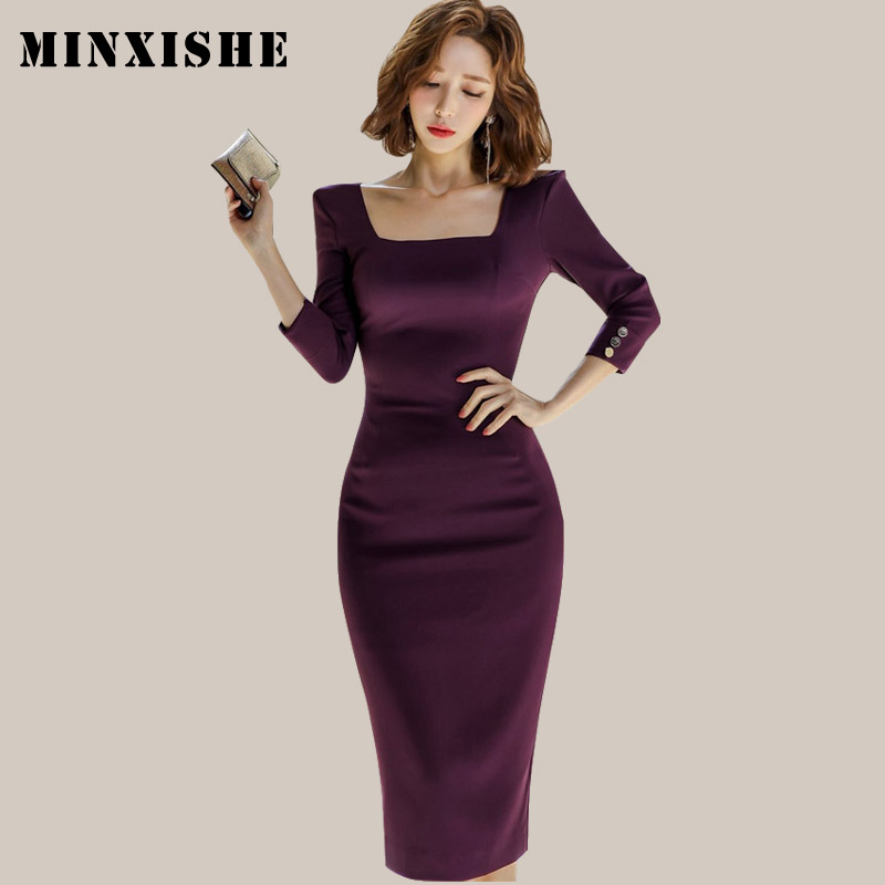 Autumn Womens Dress Sexy Office Lady Square Collar Bodycon Knee-length Dresses Business Button Midi Split Korean style Vestidos, Purple
Autumn Womens Dress Sexy Office Lady Square Collar Bodycon Knee-length Dresses Business Button Midi Split Korean style Vestidos, Purple