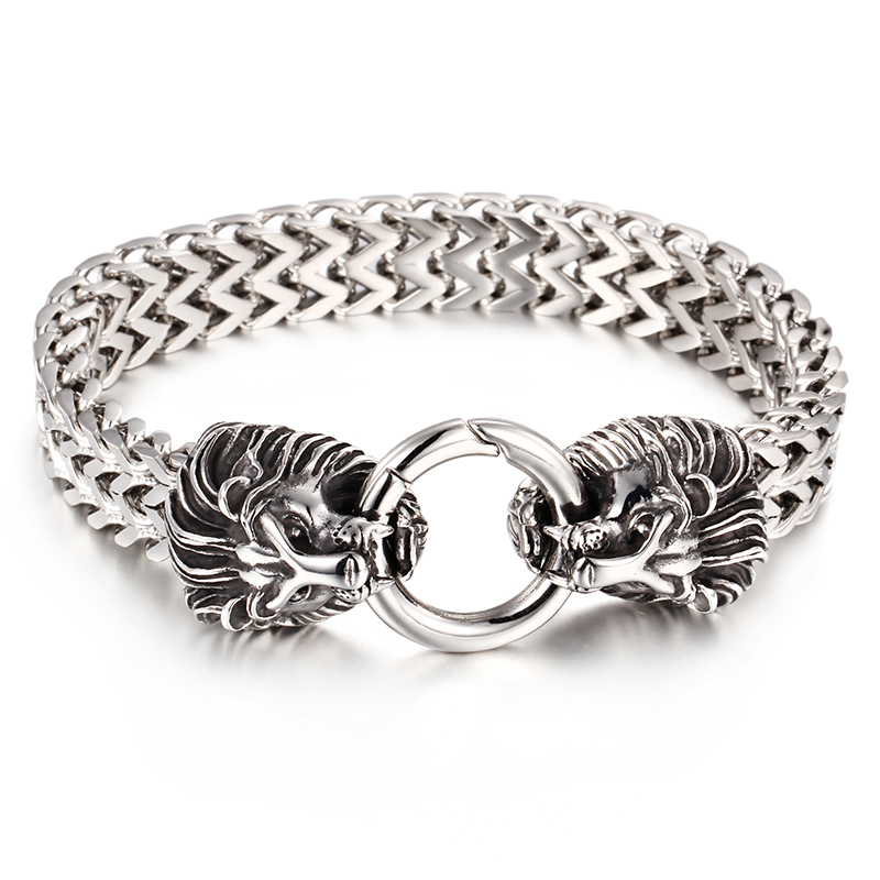 Men's Thick Heavy Bracelets Lion Head Wolf Head Skull Head Bangle Stainless Steel Titanium Steel High Quality Jewelry