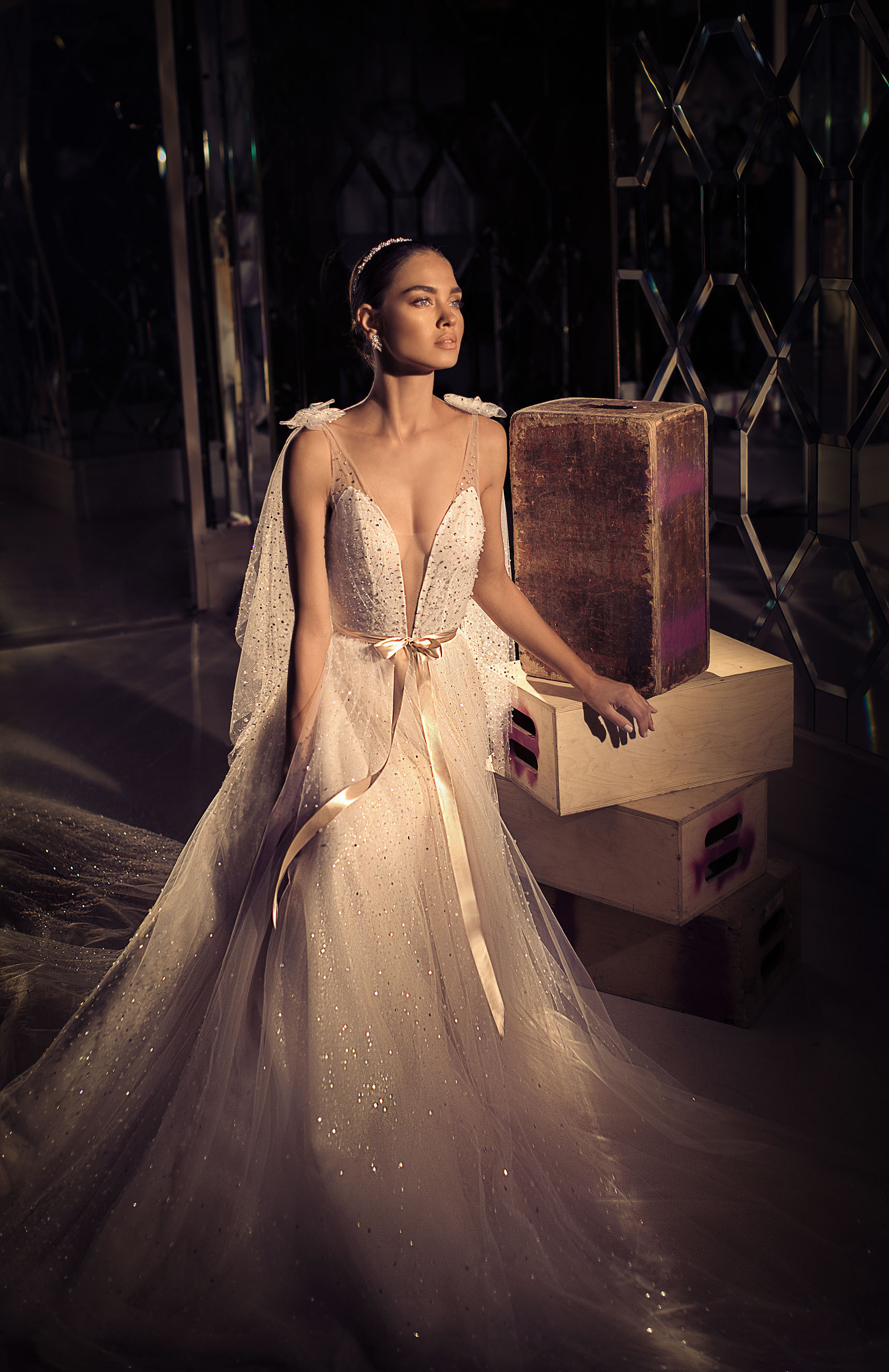 Elihav Sasson 2019 Wedding Dresses Luxury Bling Bling Sequined Deep V Neck Beads Bridal Gowns Court Train Garden Wedding Dress