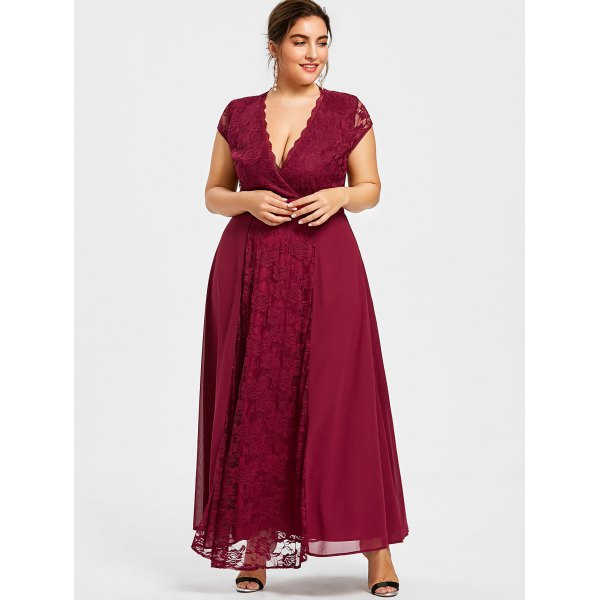 Plus Attractive Lace Size Backless Prom Dresses A Line Deep V Neck Evening Gown Ankle Length Chiffon Cap Sleeves Formal Dress nkle