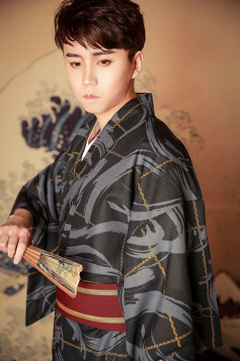 Formal Party Costume Standard Kimono Japan bathrobe Black Male Cotton Kimono Flower Vintage Asian Folk Clothing Cosplay One size