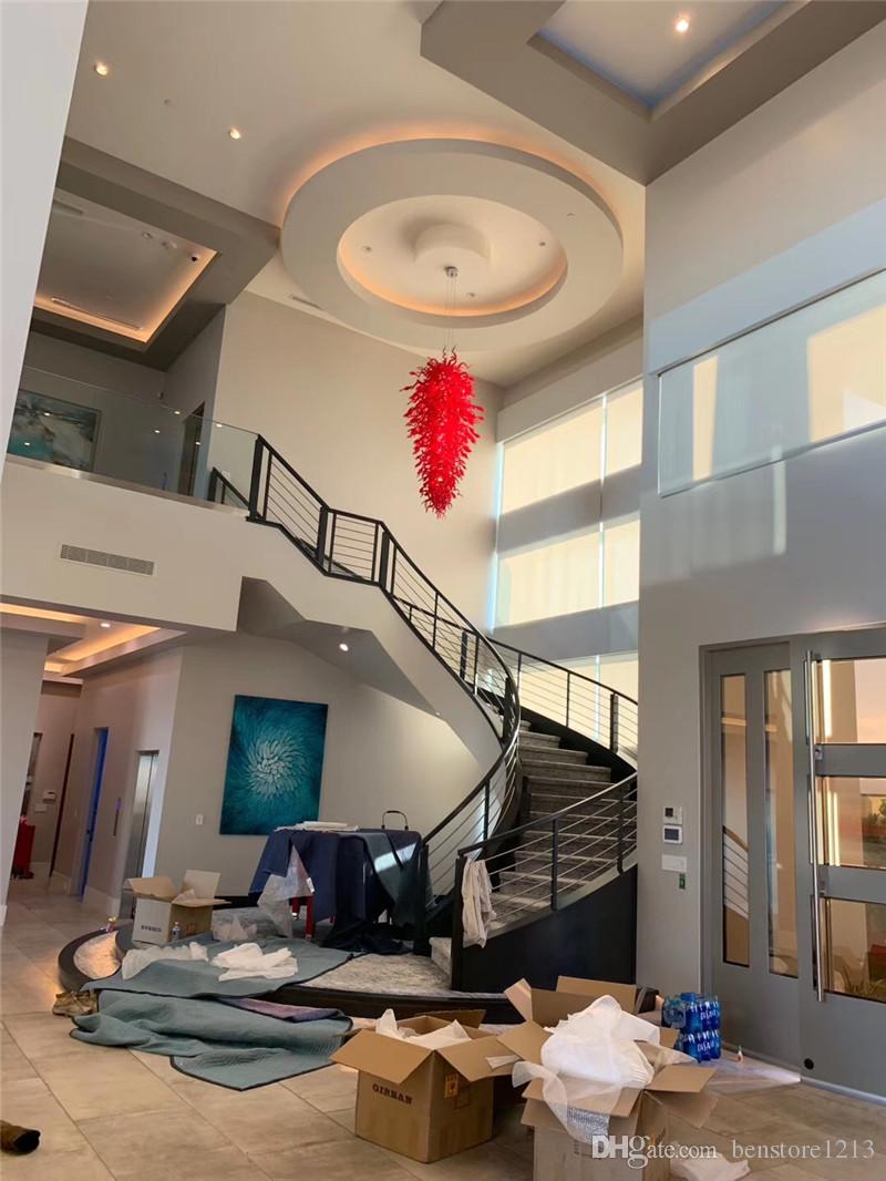 Hand Blown Red Glass Chandelier Pendants Drop New Arrival Large Stair Spiral Crystal Chandelier on Sale