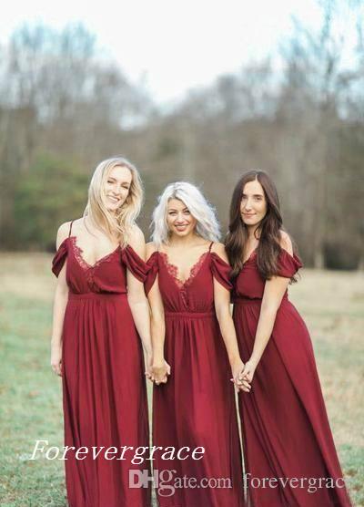 2019 High Quality Bohemian Dark Red Bridesmaid Dress Garden Country Formal Wedding Party Guest Maid of Honor Gown Plus Size Custom Made