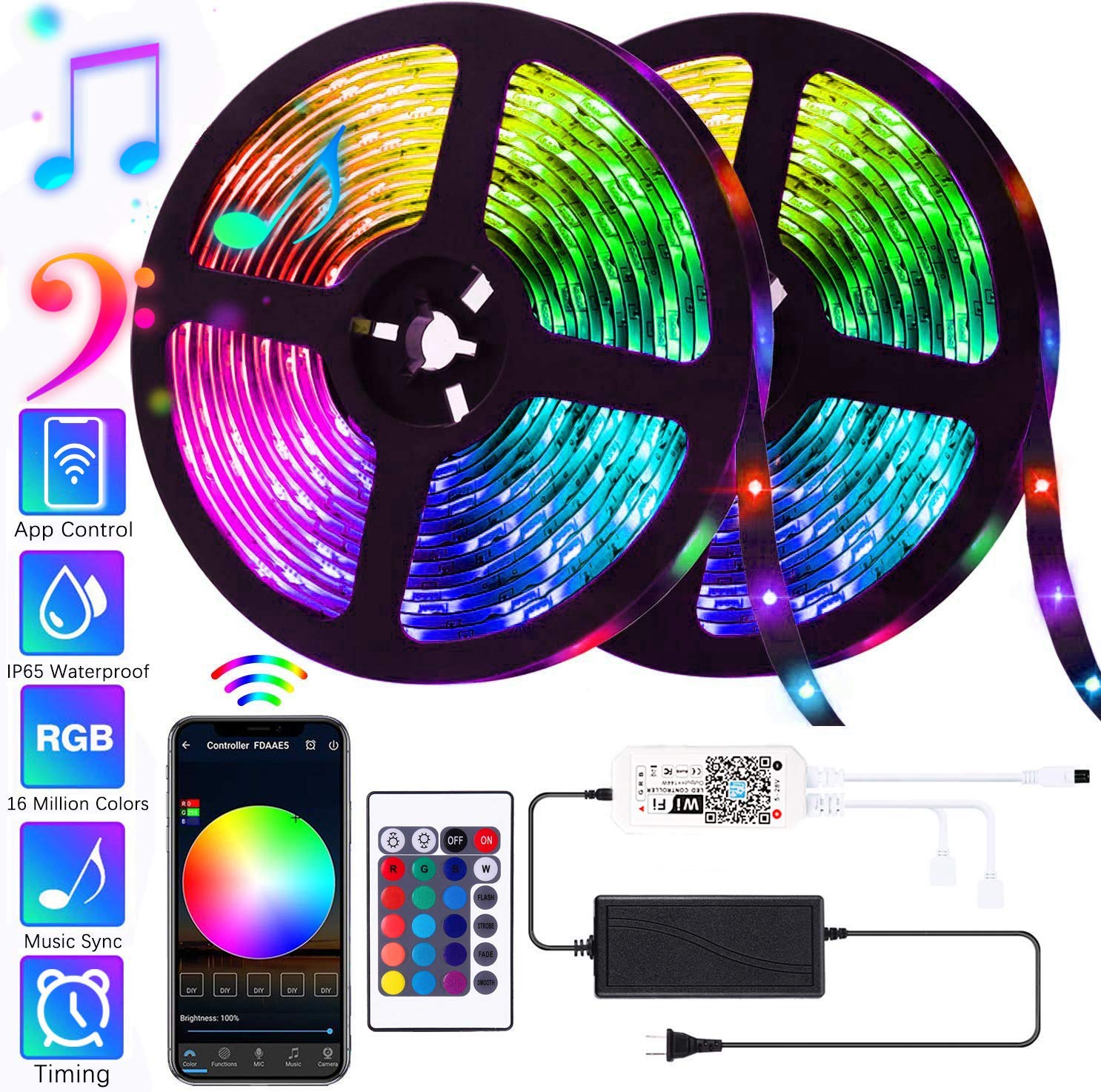 LED Strip Lights, WIFI 33ft 300LEDs Color Changing Rope Lights 5050 RGB Light Strips with Alexa Google APP Controller, Sync with Music
LED Strip Lights, WIFI 33ft 300LEDs Color Changing Rope Lights 5050 RGB Light Strips with Alexa Google APP Controller, Sync with Music