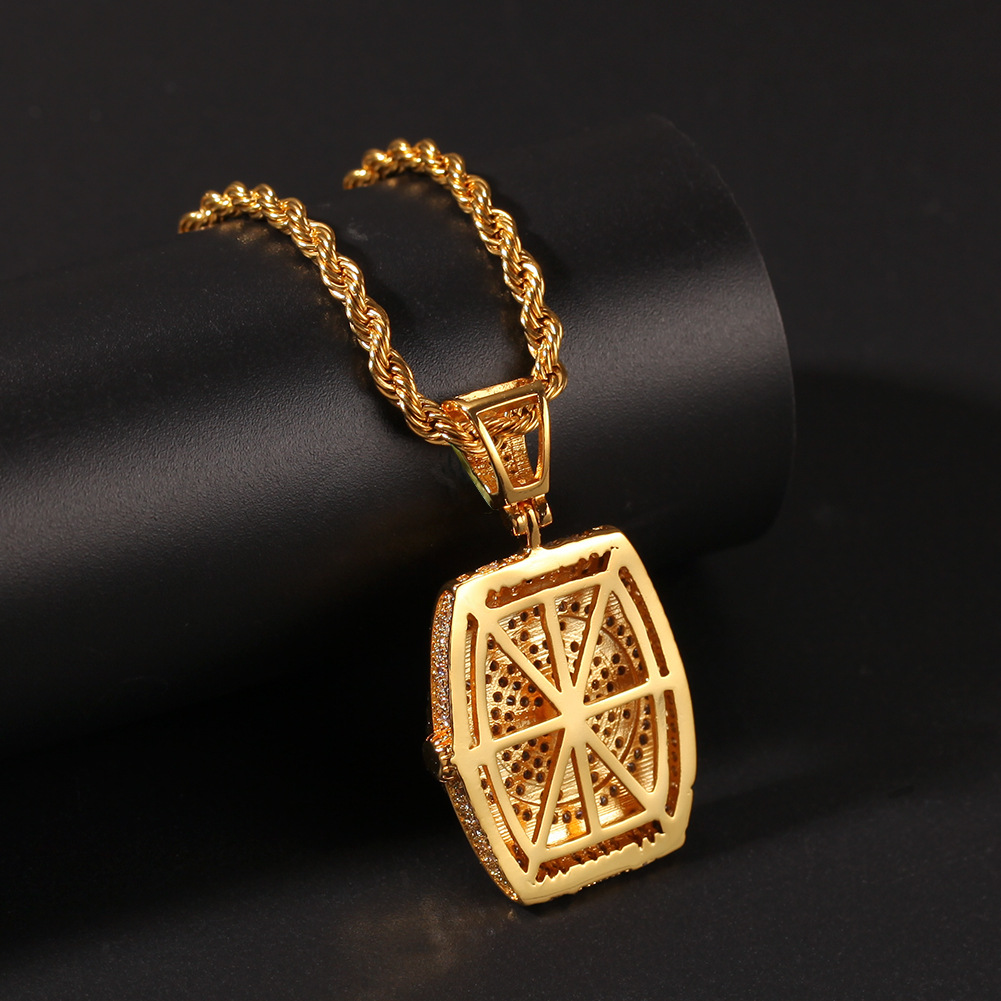 Gold & White Gold Iced Out CZ Cubic Zirconia Mens Watch Dial Pendant Necklace Cuban Chain personalized Diamond Hip Hop Jewelry for Men