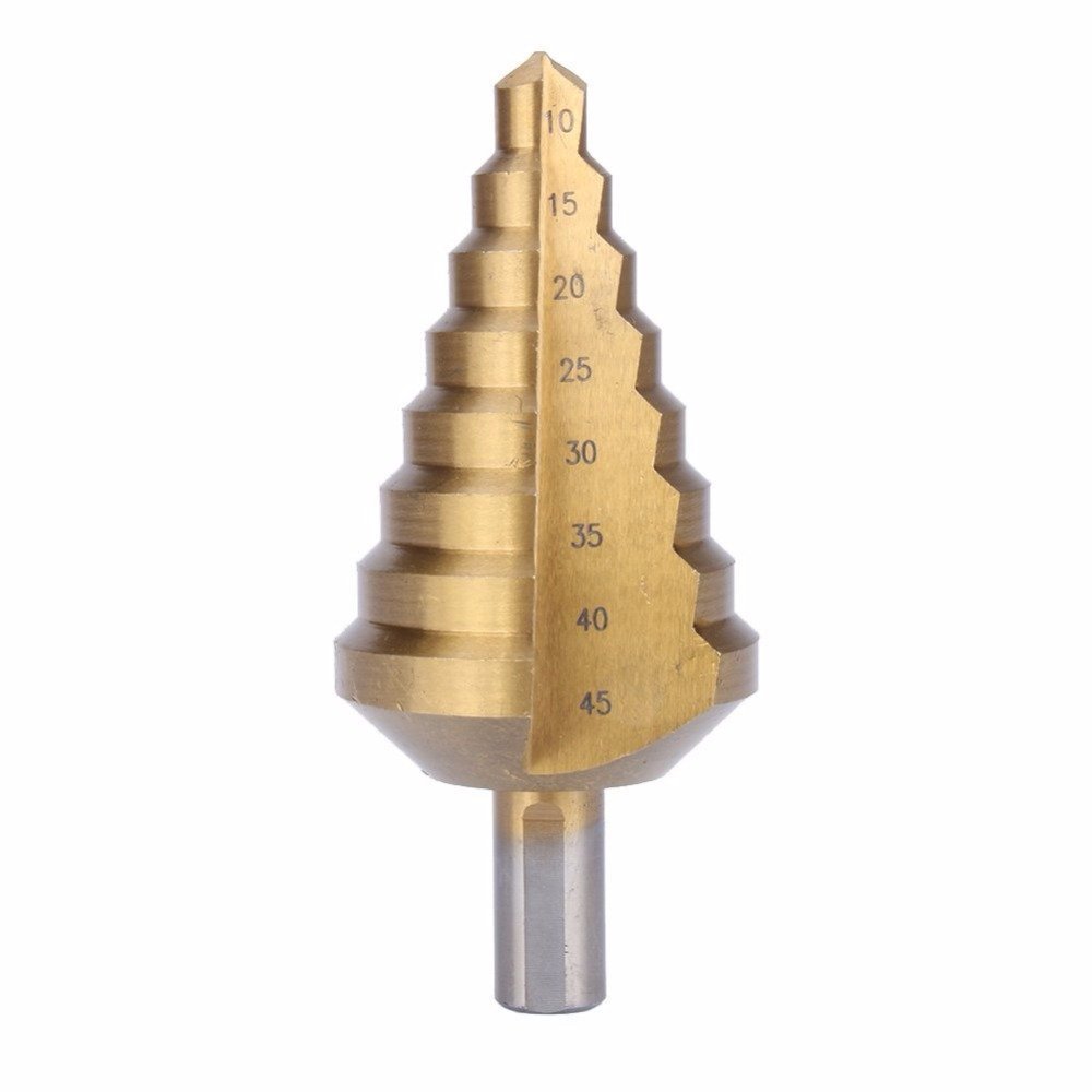 10-45mm Large Size Tri-Flat Shank HSS Titanium Coated Cone Step Drill Bit Hole Cutter Taper Point Drill Bit
10-45mm Large Size Tri-Flat Shank HSS Titanium Coated Cone Step Drill Bit Hole Cutter Taper Point Drill Bit