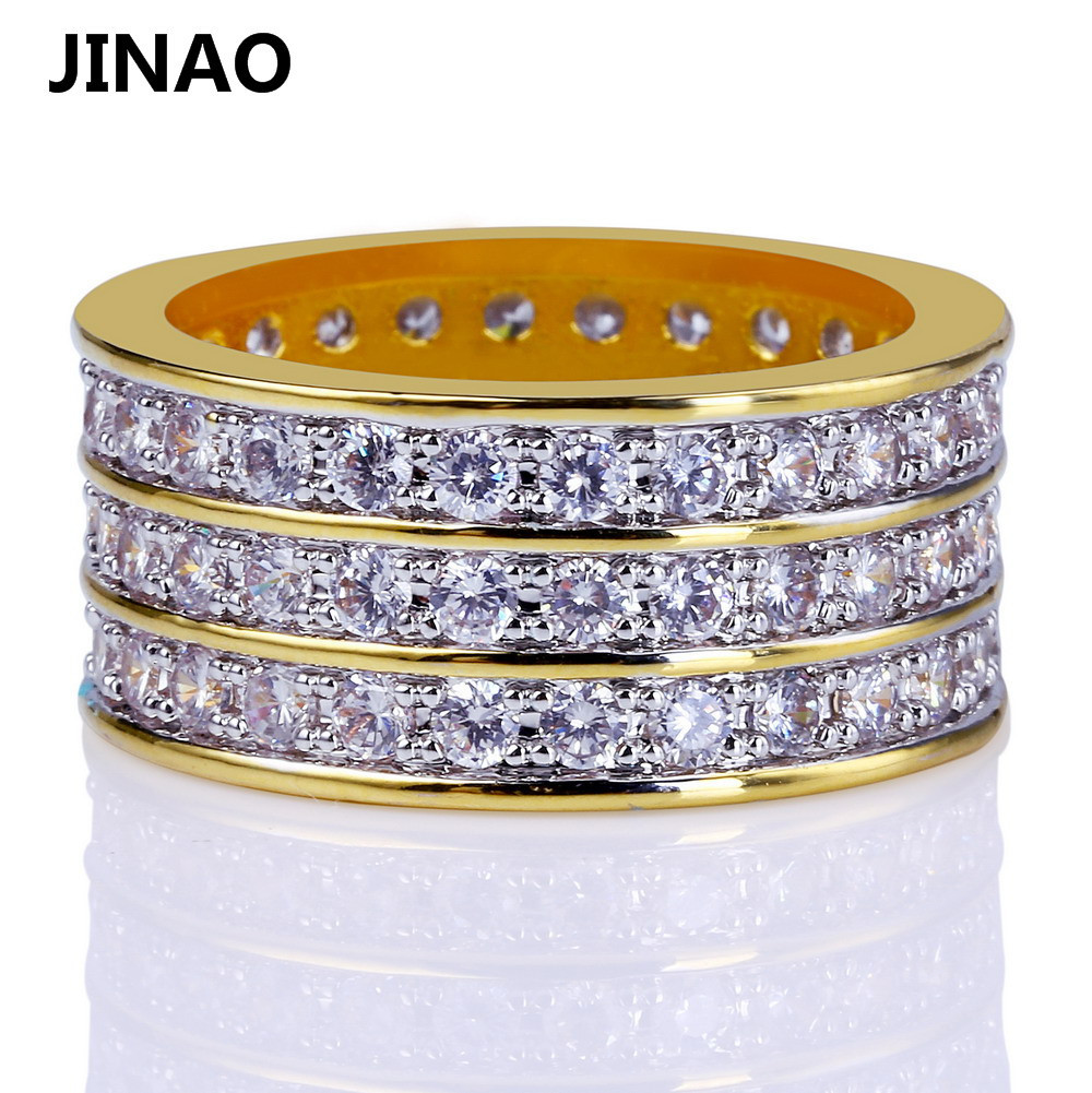 JINAO Hip Hop Rock Gold Color Plated Round Rings Cool Full Iced Out Micro Pave CZ Stone Ring For Male Jewelry Gift D19011502