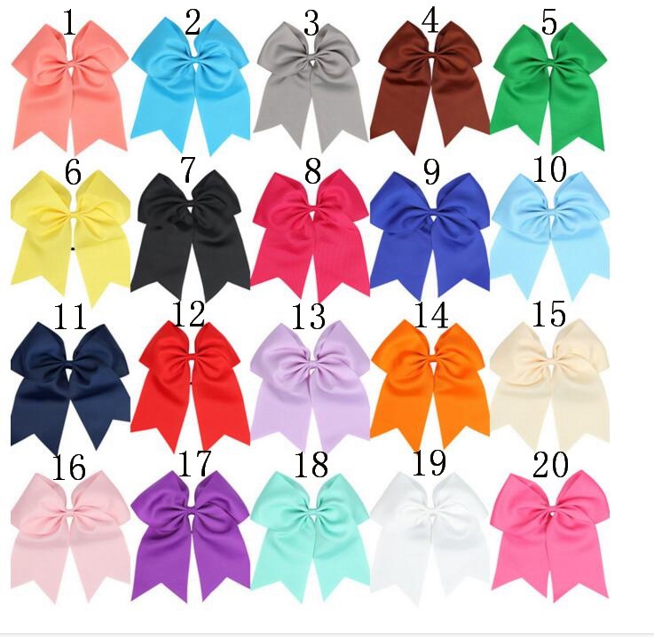 Girls Solid Ribbon Grosgrain Hair Bows clip With Elastic Hair Ties Bobbles Cheerleading Hair Accessories 20pcs HC004