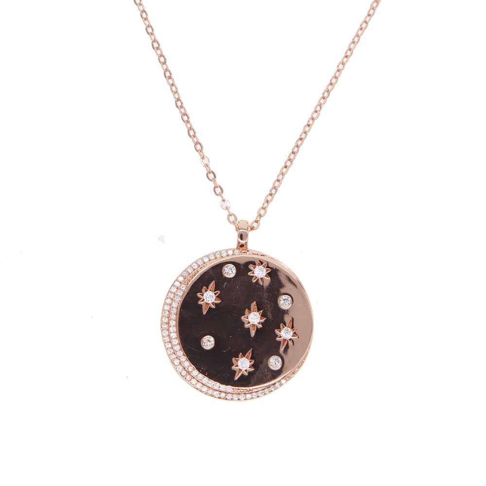 gold plated star signet necklace cz moon star engraved plated geometric classic tag women necklaces