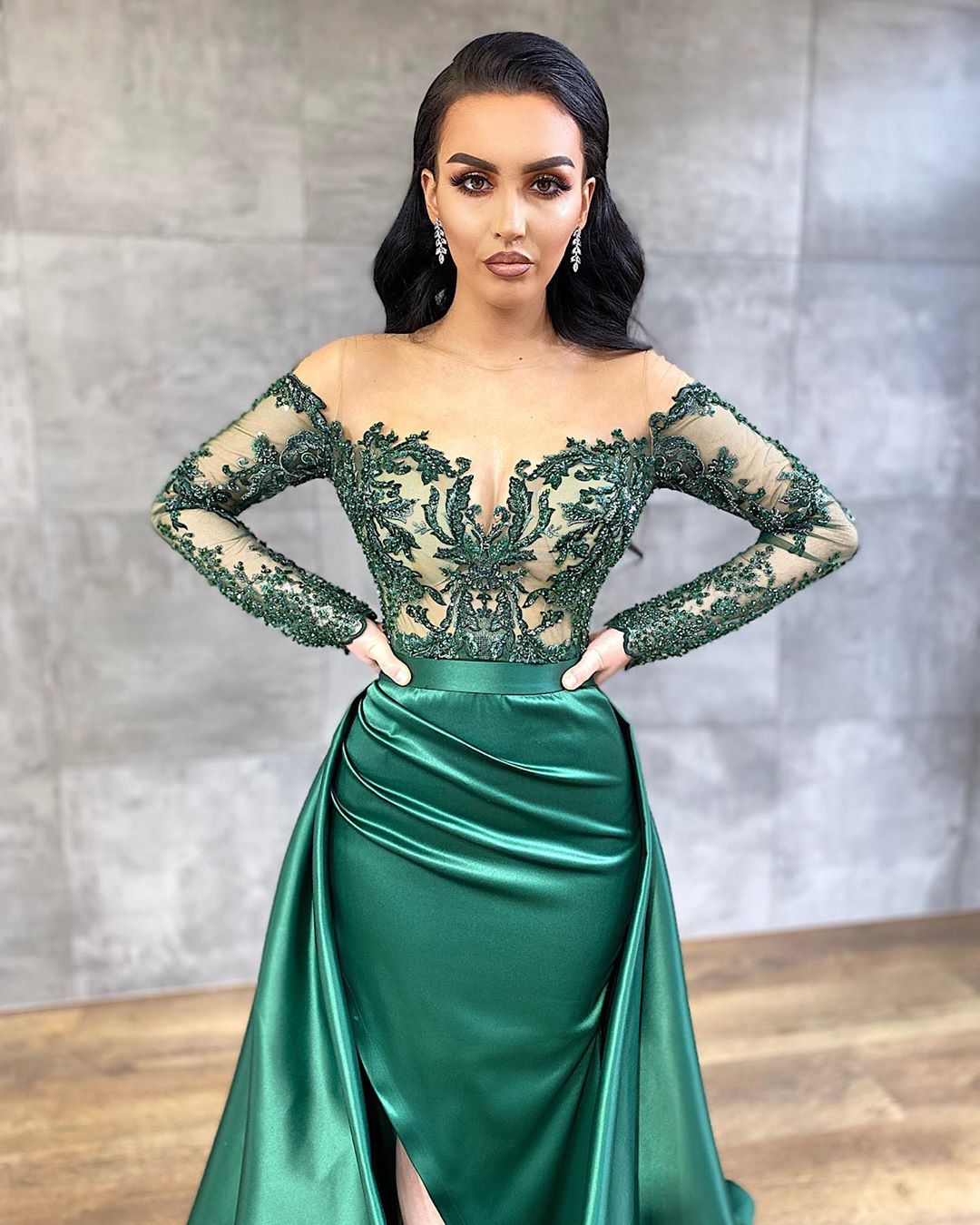 2020 Arabic Aso Ebi Hunter Green Sexy Evening Dresses Lace Beaded Prom Dresses Mermaid Formal Party Second Reception Gowns ZJ223