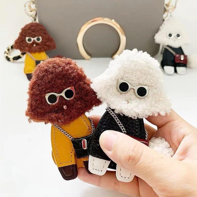 Cute Teddy Dog Keychain Wool Fur Leather Animal Puppy Keyring Car Bag Charms Trinket Chaveiros Key Chain Accessories Pendant