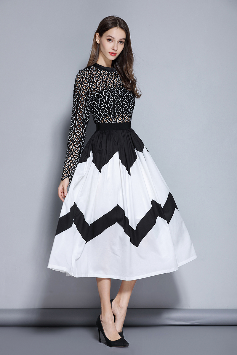vintage Dress women dinner party Mid-Calf crew neck hook flower hollow lace pleated dress long-sleeved dress, Customize
vintage Dress women dinner party Mid-Calf crew neck hook flower hollow lace pleated dress long-sleeved dress, Customize