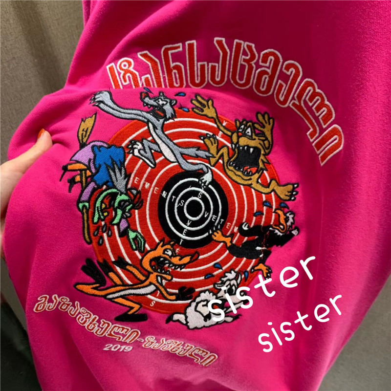 Oversize Embroidery Hoodies Women Men High Quality Black Gray Red Cartoon Fashion Sweatshirts Pullover