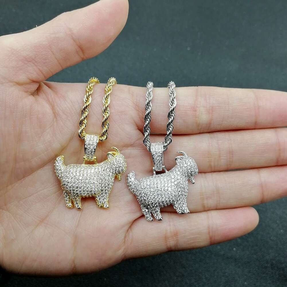 hip hop goat diamonds pendant necklaces for men women luxury sheep necklace real gold plated Cuban chains The Chinese Zodiac syste