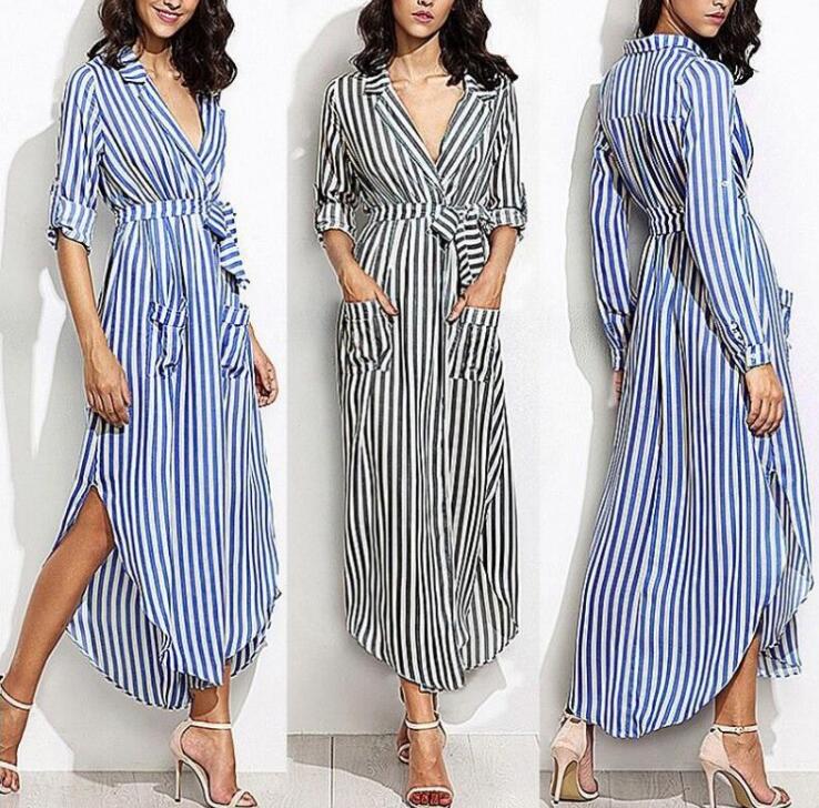 Women Elevertical Striped Long Shirt Dress Cardigan Ladies Lapel Long Sleeve Split Maxi Dresses With Belt Vestido, Black white
Women Elevertical Striped Long Shirt Dress Cardigan Ladies Lapel Long Sleeve Split Maxi Dresses With Belt Vestido, Black white