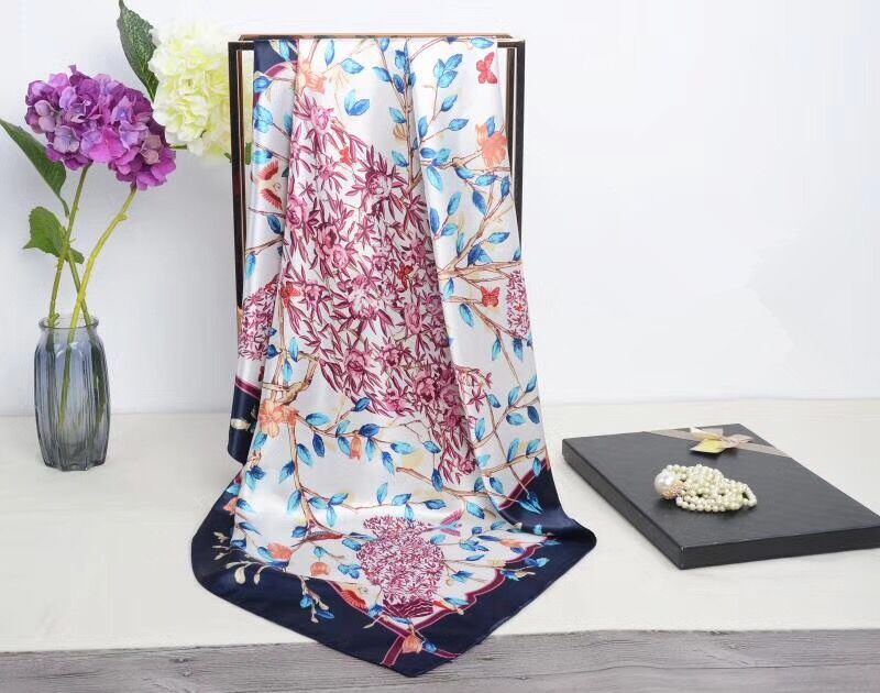 Fashion- new high quality Silk Scarf 90cm*90cm Green Vase Branches Camellia Ms. Silk scaves fast ship
