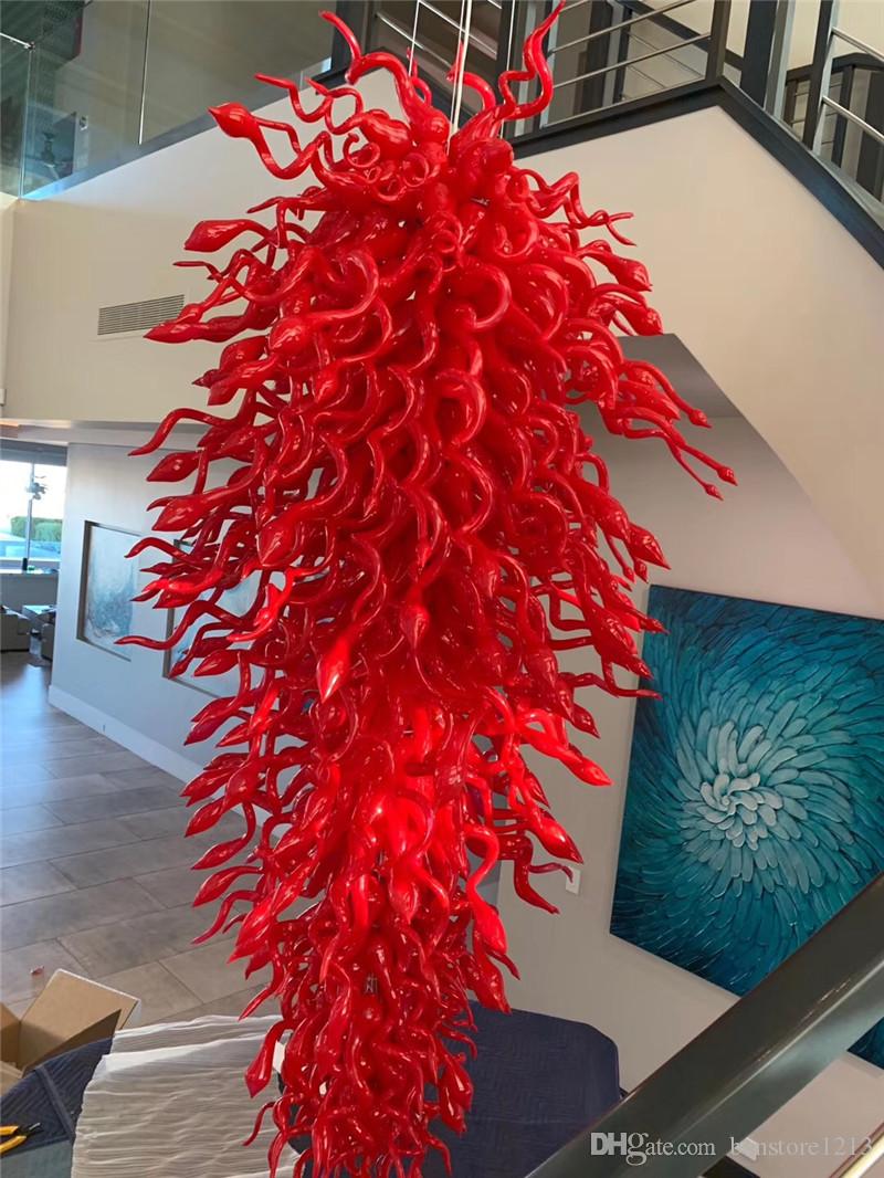 Hand Blown Red Glass Chandelier Pendants Drop New Arrival Large Stair Spiral Crystal Chandelier on Sale