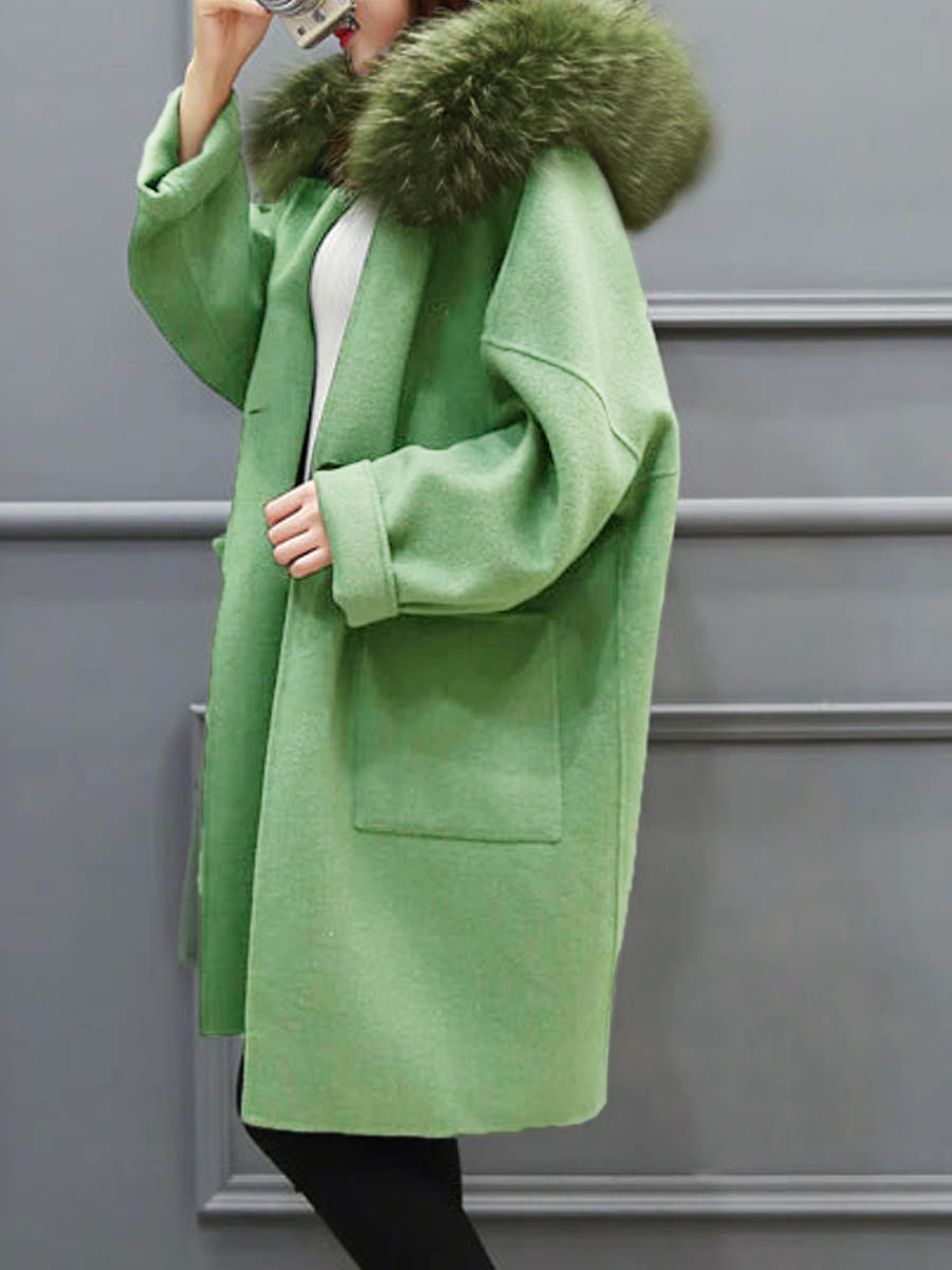 plaid women coat winter faux fur warm outwear casual mid longcoat green one button loose plus size 2XL wool long coat women T190903