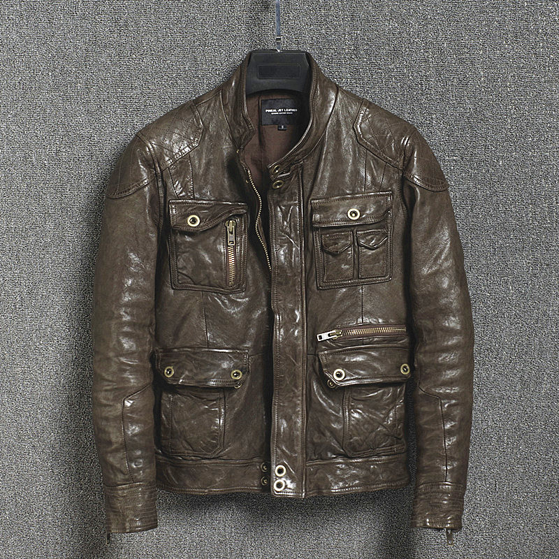 2019 men' safari style vintage M65 genuine leather jacket washed vegetable tanning sheepskin biker jacket men leather coat male, Black khaki brown
2019 men' safari style vintage M65 genuine leather jacket washed vegetable tanning sheepskin biker jacket men leather coat male, Black khaki brown