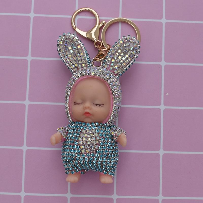 Sleeping Baby Doll Keychain Rhinestone Key Chain Car Keyring Women Key Holder Bag Pendant Charm Accessories