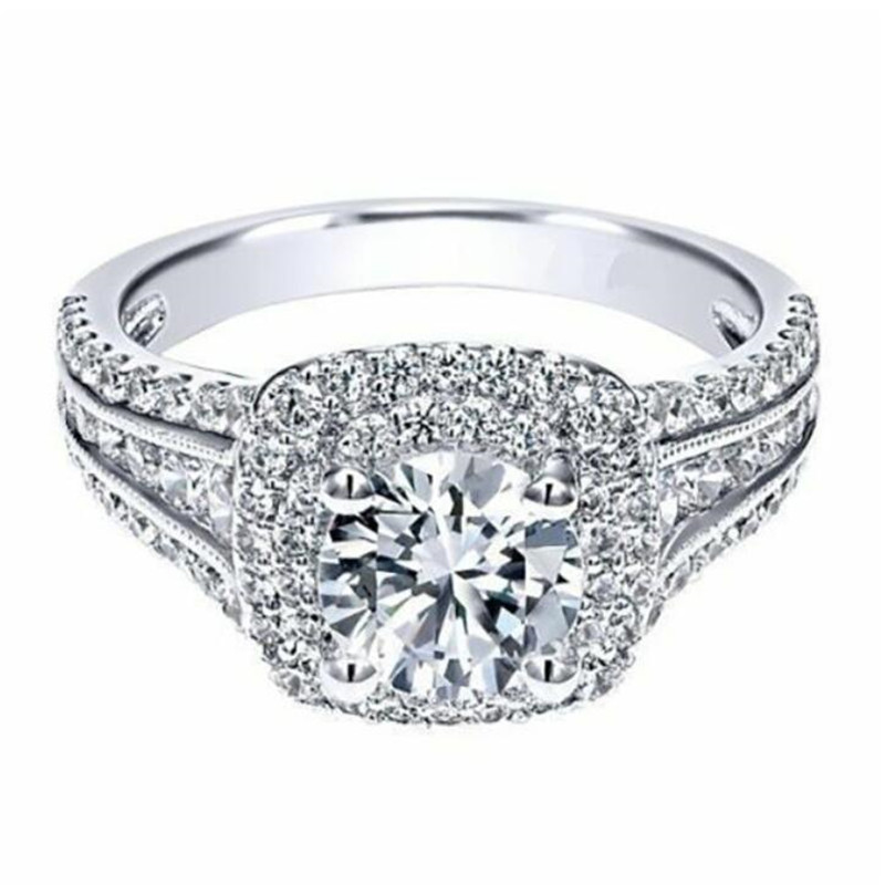 Rulalei Brand Luxury Jewelry 925 Sterling Silver Round Cut White Topaz CZ Diamond Gemstones Party Women Wedding Engagement Band Ring Gift