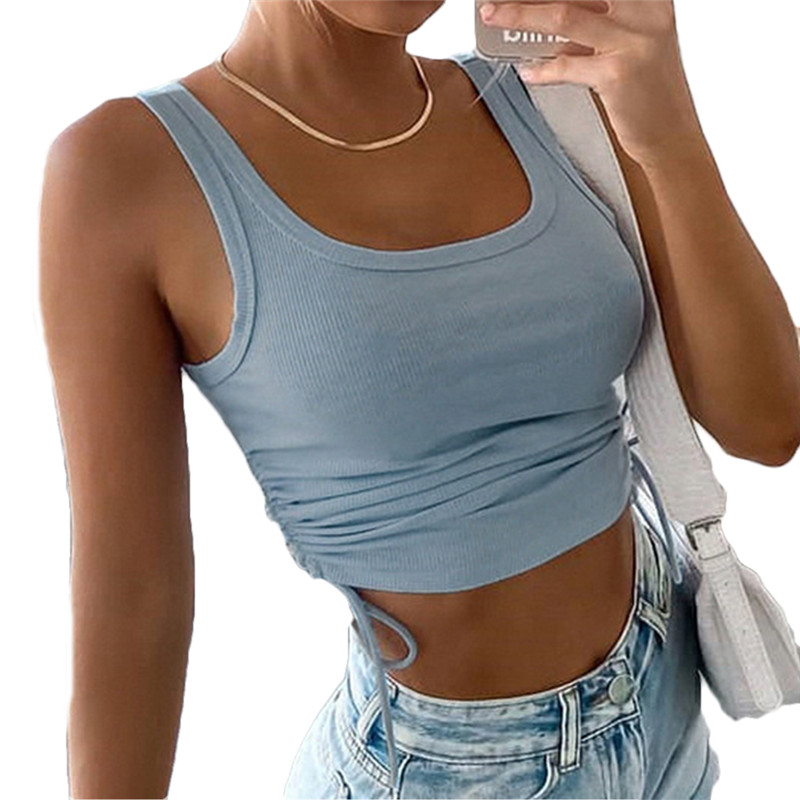 Women Summer Casual One Side Lace-up Solid Color Fashion Strap Sleeveless Camisole Top Sexy Elastic Slim Crop Top, Blue
Women Summer Casual One Side Lace-up Solid Color Fashion Strap Sleeveless Camisole Top Sexy Elastic Slim Crop Top, Blue