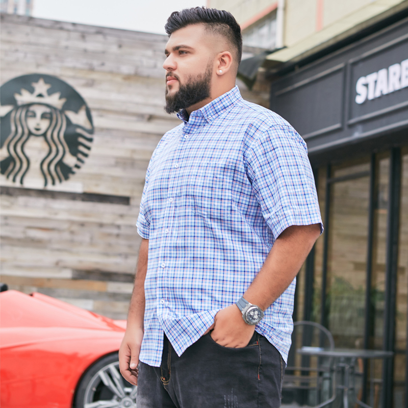 Summer New Style Large Size Men's Shirt 8Xl 9Xl 10Xl Business Casual High Quality 100% Cotton Plaid Short Sleeve Shir B4