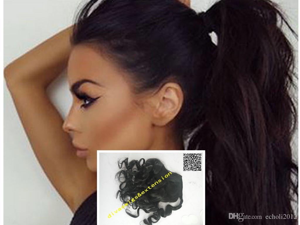 Easy ponytail hairstyle wet wavy wrap around pony tail hairpiece Messy high fashion drawstring pony tail 120g