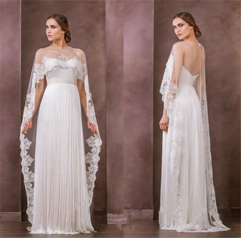 White Ivory Long Bridal Wraps Jackets Lace Applique Edge Wedding Cloaks Shawls Shrugs Caps Custom Made