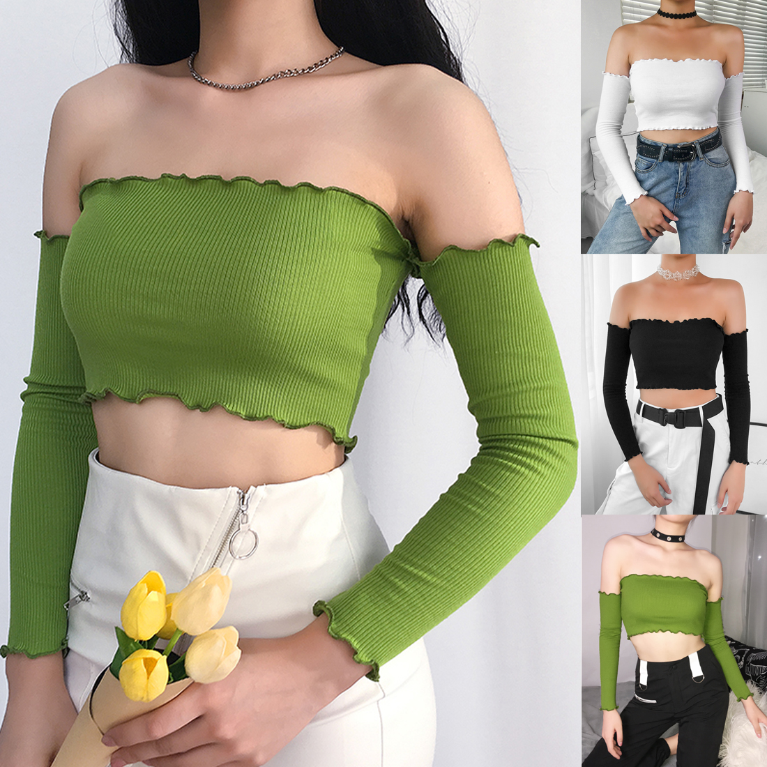 Women Casual Long Sleeve Elastic Tank Crop Tops Off Shoulder Summer Blouse Shirt, White
Women Casual Long Sleeve Elastic Tank Crop Tops Off Shoulder Summer Blouse Shirt, White