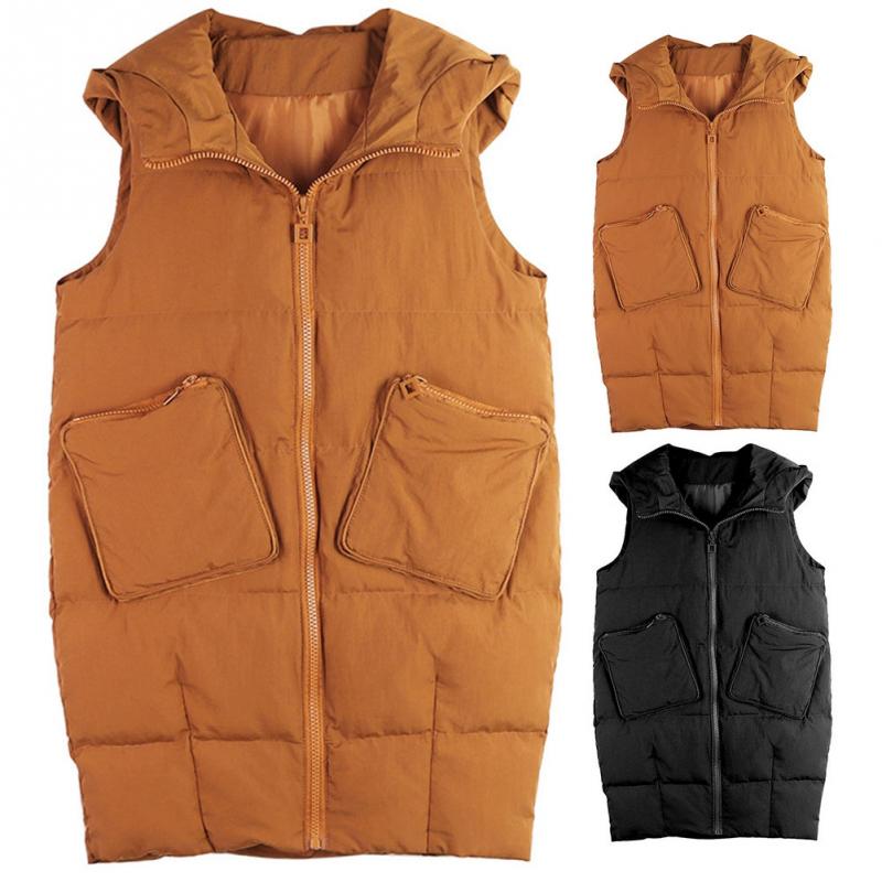 Women Hooded Long Vest Jacket Gilet Sleeveless Waistcoat Womens Outerwear with Hood