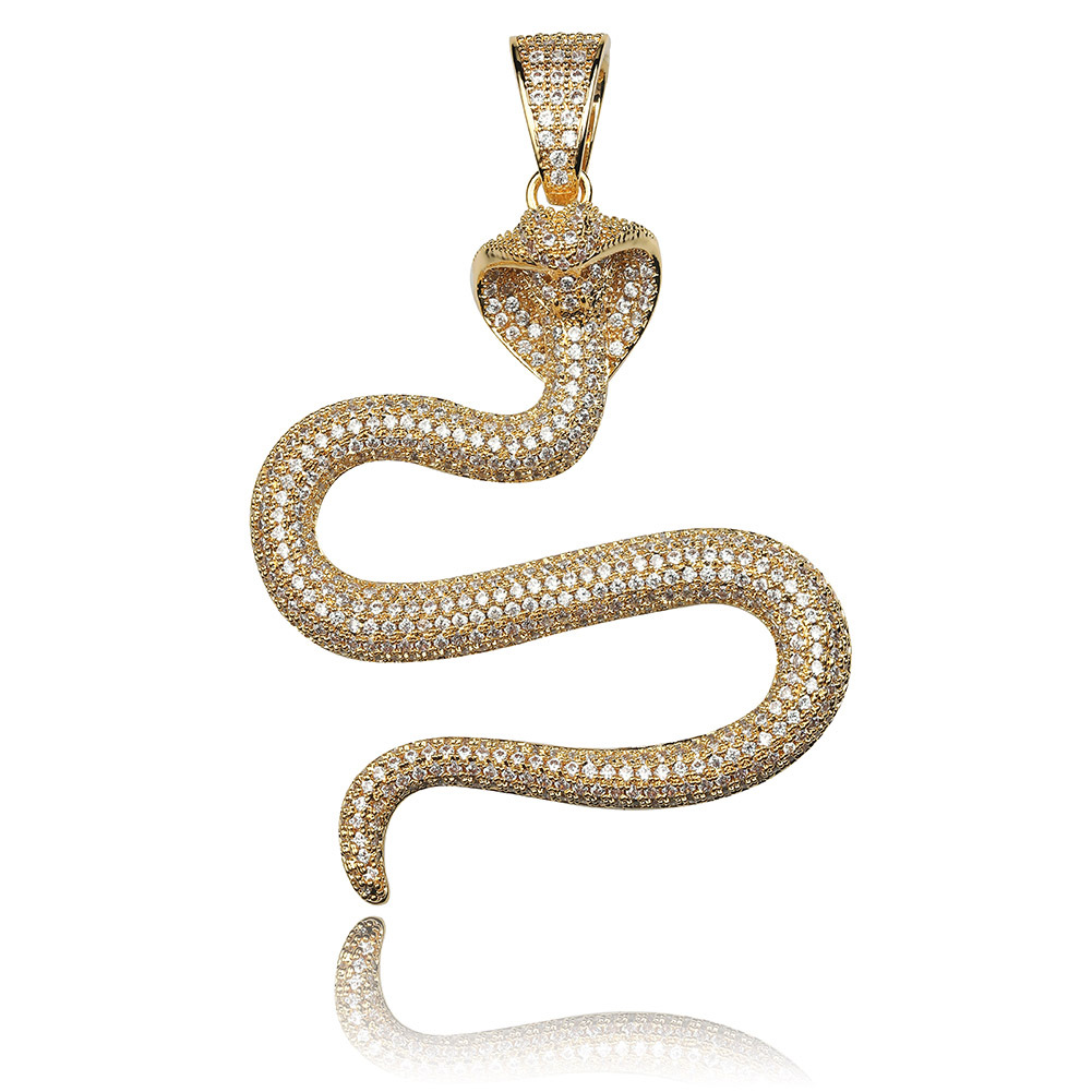 Cool Men Hip Hop Cobra Snake Pendant Necklace Platinum Plated Solid Full Zircon Mens Jewelry