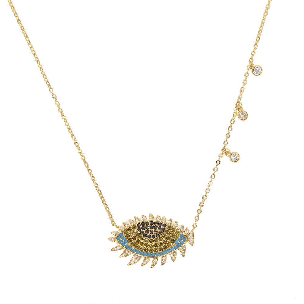 2024 gold plated lucky women fashion jewelry turkish evil eye charm 41+5cm necklace fashion