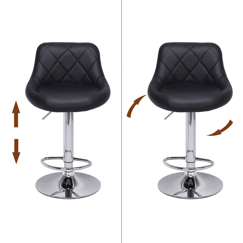 2pcs Adjustabl High Type with Disk No Armrest Rhombus Backrest Design Bar Stools Black