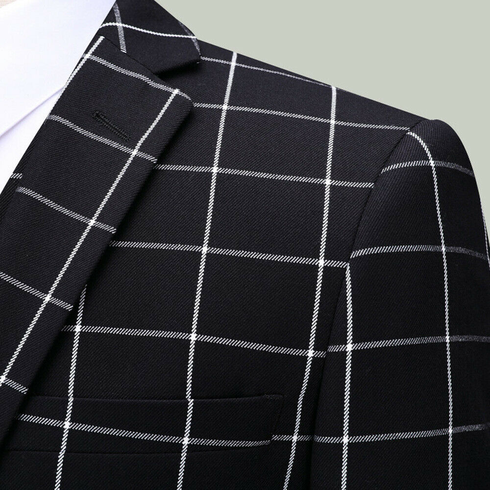 Men Suit Black Check Design Suits 3 Pieces 2 Button Groom Wedding Formal Tuxedos Business Men Wear
