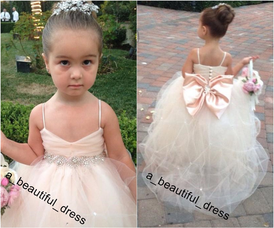 Pageant Dresses For Girls Spaghetti Sleeveless Flower Girl Dresses White Ivory Champagne Kids Ball Gowns Wedding Dress Sash Beading FG1236
