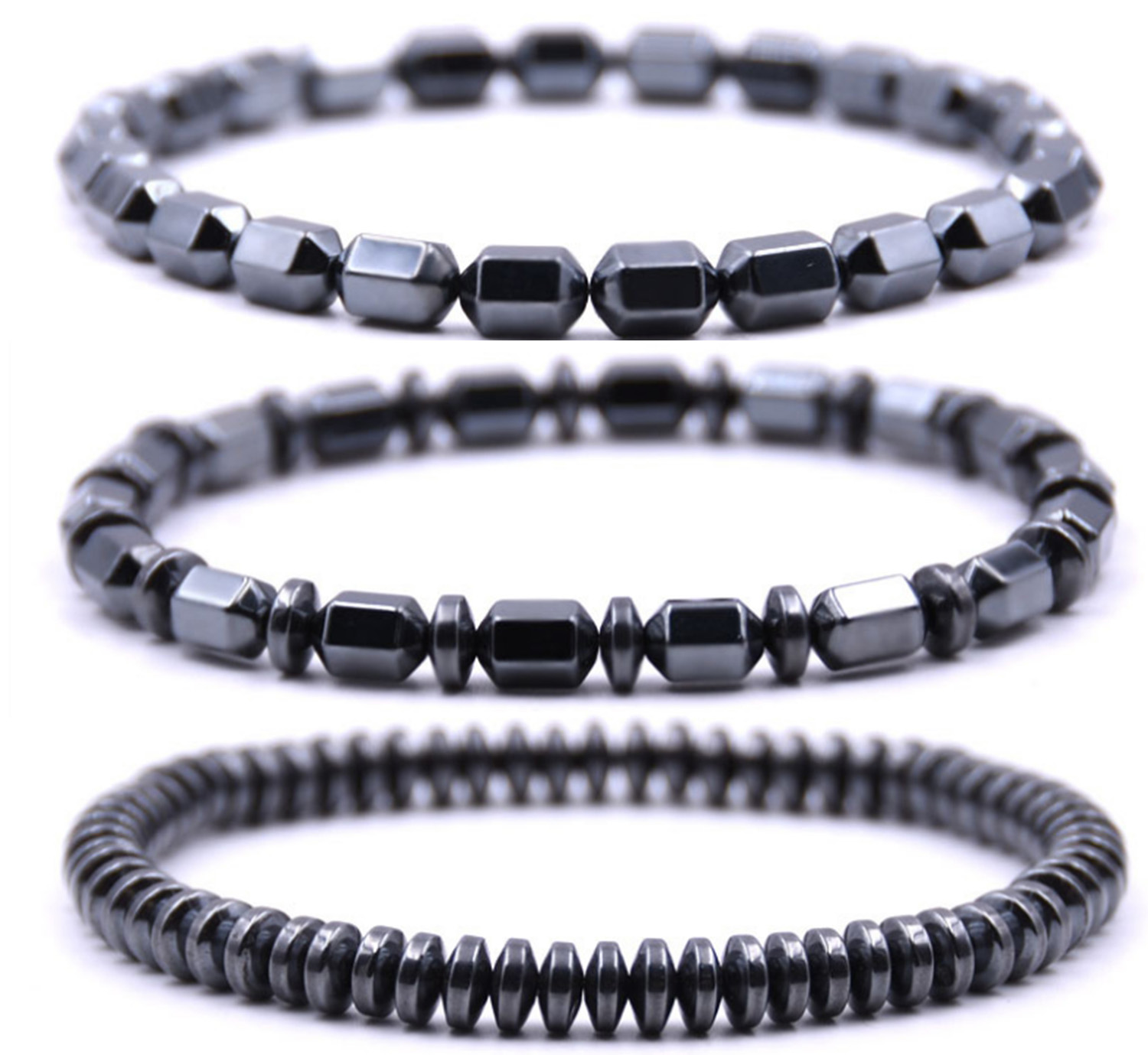 Black gallstone hexagonal column bracelet charm men's jewelry handmade birthday Christmas gifts