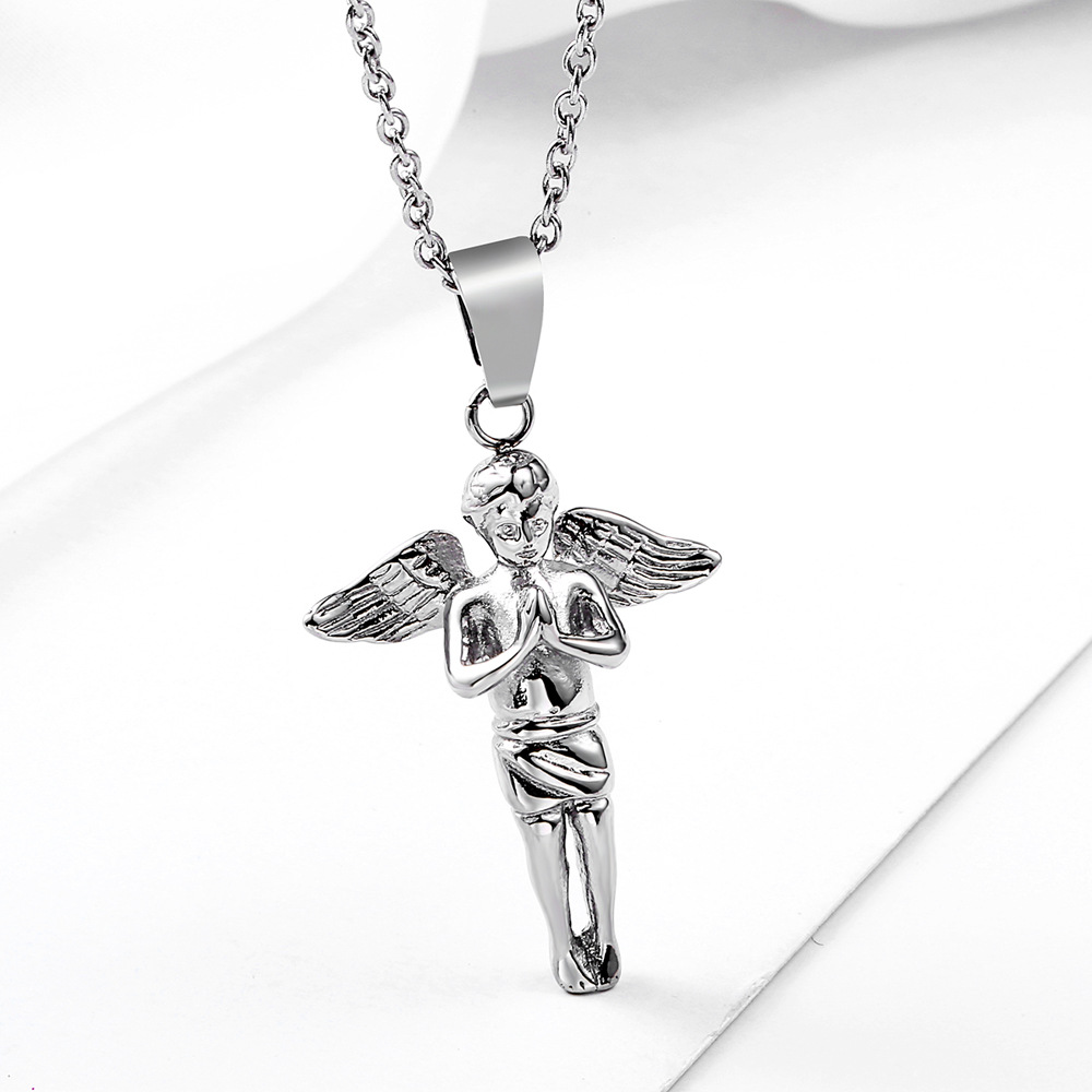 Hip Hop Charm Prayer Angel Pendant Necklace Stainless Steel 18K Gold Plated Jewelry Christmas Gift