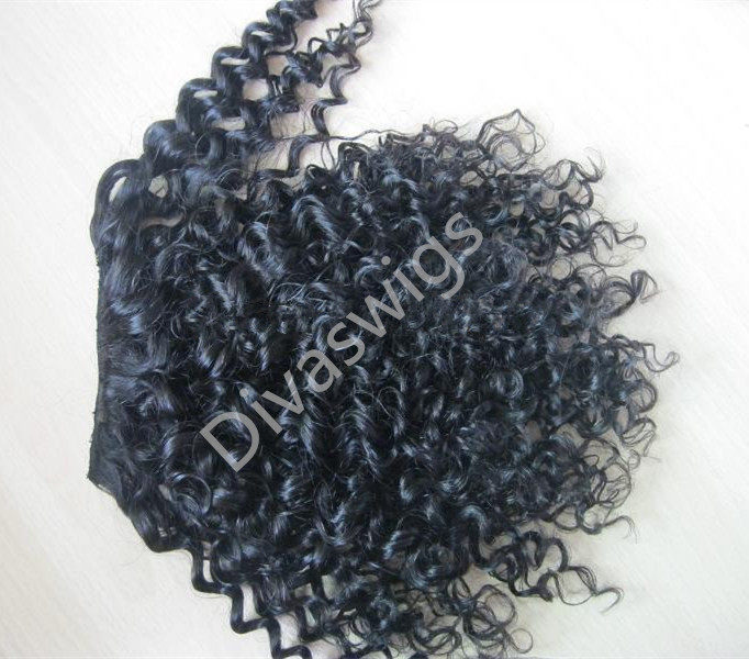 120g black woman's Short High Ponytail Human Hair Clip In Hair Extensions Drawstring Ponytail HairPieces kind of curly ponytail hairs