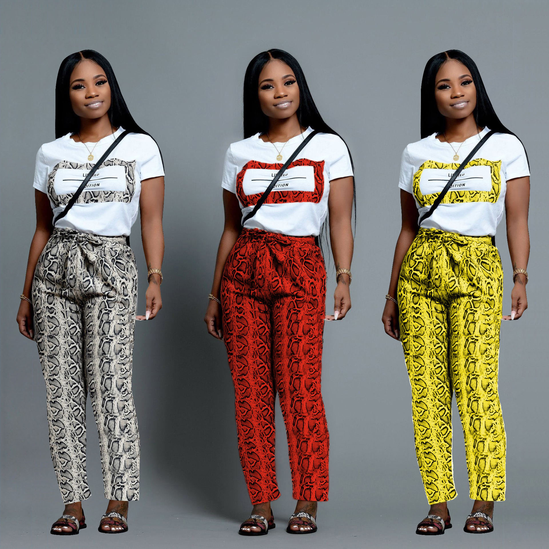 New Style Women Club Set Snakeskin 2 Piece Outfits Letter Print Round Neck Pullover Shirt High Waist Tie Pants Casual Romper, Gray
New Style Women Club Set Snakeskin 2 Piece Outfits Letter Print Round Neck Pullover Shirt High Waist Tie Pants Casual Romper, Gray