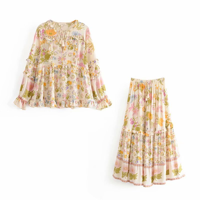 DEAT 2020 Spring Summer Long Flare Sleeve Pink Floral Print Blouse Full Skirt Women Two Piece Set Outfits MG115
DEAT 2020 Spring Summer Long Flare Sleeve Pink Floral Print Blouse Full Skirt Women Two Piece Set Outfits MG115