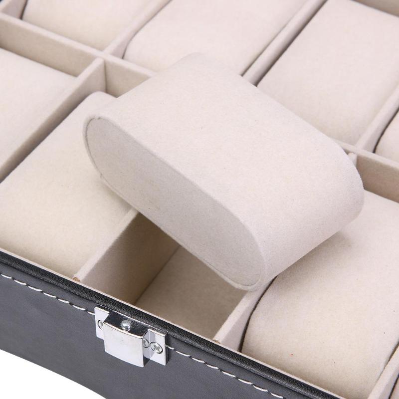 10 Cell Grids Fashion PU Leather Watch Boxes Storage Organizer Box Jewelry Ring Display Watch Case Black Display Clock Bo