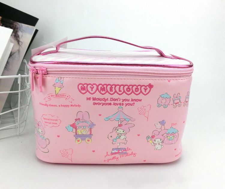 Cartoon My Melody Pink PU Leather Makeup Bag Cosmetic Bags Make Up Box Women Beauty Case Storage Toiletry Bag T200519