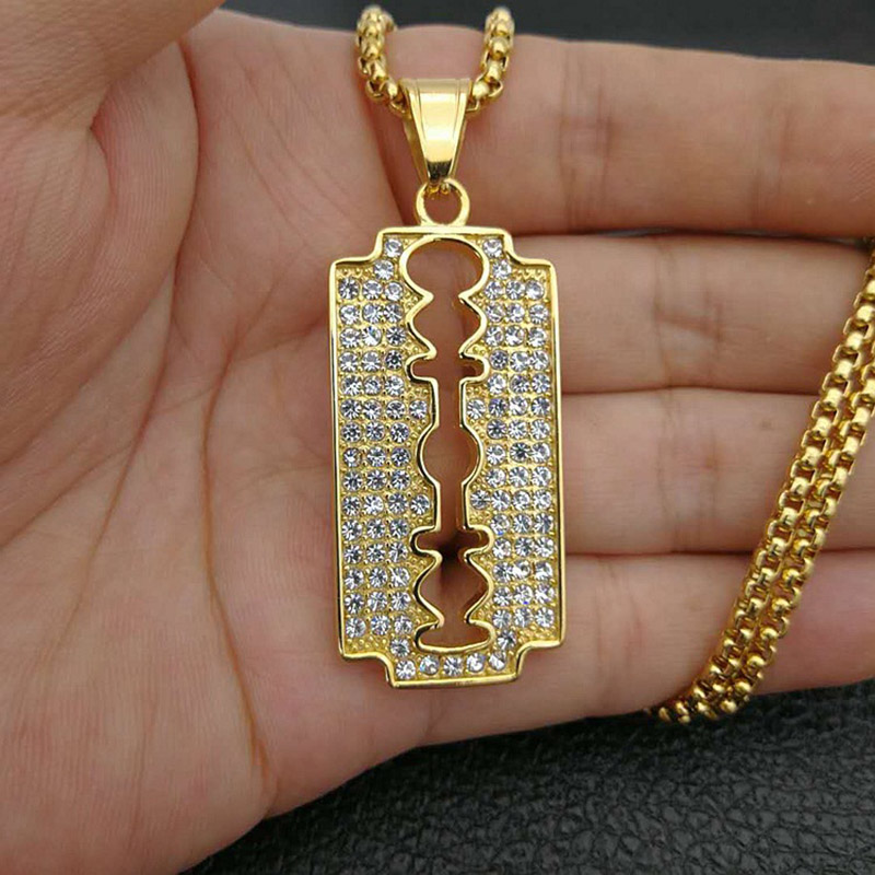 Stainless Steel Barber Blade Pendant Necklace for Men Hip Hop Rapper jewelry with 60cm Gold Color link Chain, Silver
Stainless Steel Barber Blade Pendant Necklace for Men Hip Hop Rapper jewelry with 60cm Gold Color link Chain, Silver