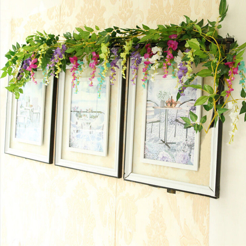 Flower String Artificial Wisteria Vine Garland Plants Foliage Outdoor Home Trailing Flower Fake Hanging Wall Decor 7ft 2m