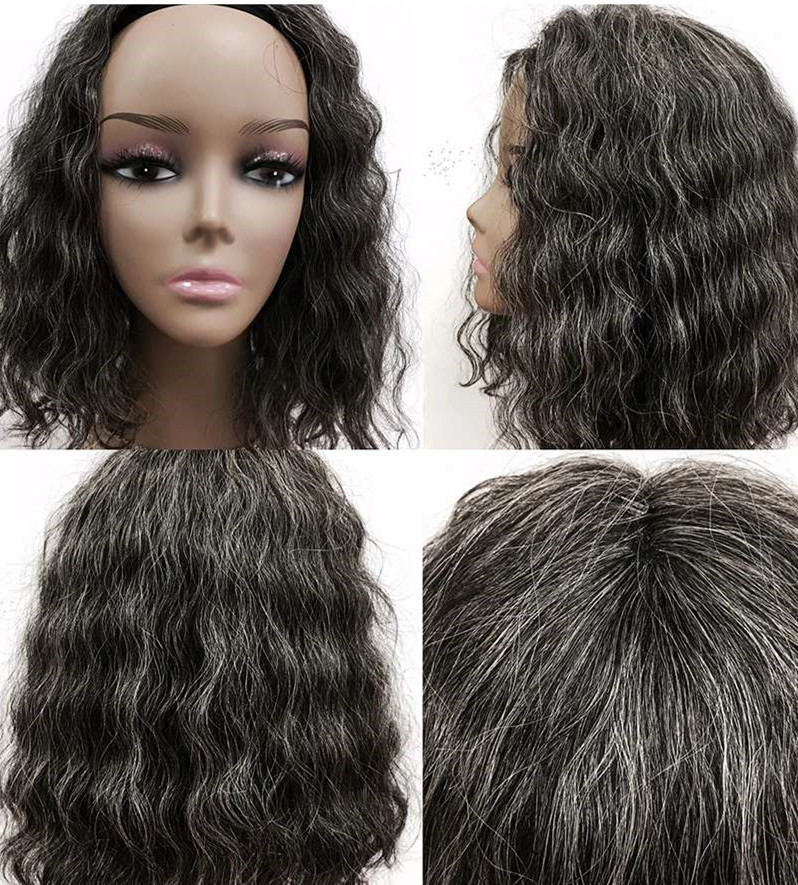 Grey mixed black brazilian cuticle aligned remy hair curly women human hair closure - toppper hairpiece machine made 120g medium density